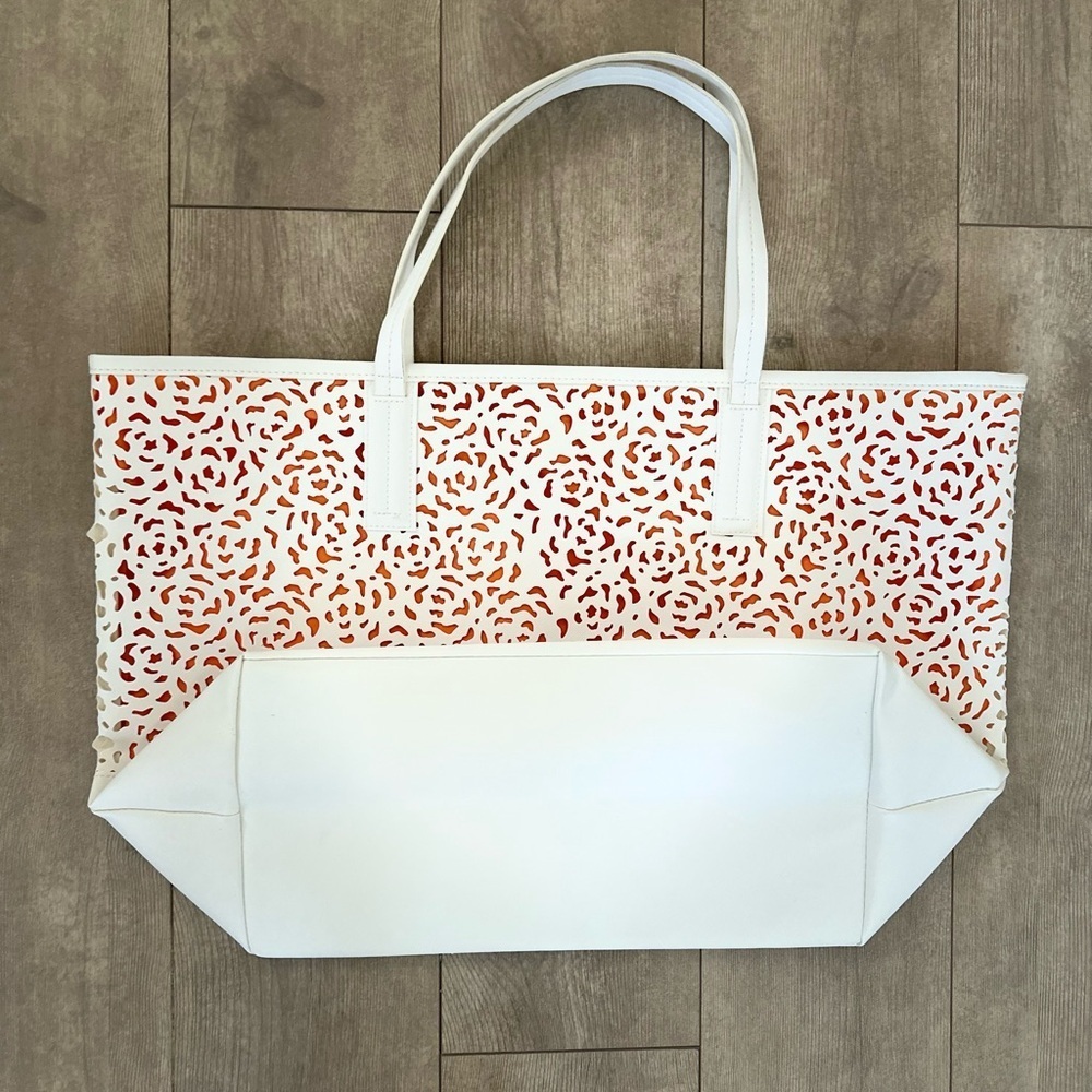 Vince Camuto White Vegan Leather Tote with laser cuts - Picture 15 of 16